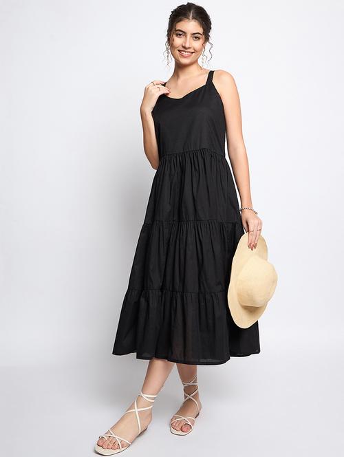 black cotton fit & flare dress - 21741726 -  Standard Image - 0