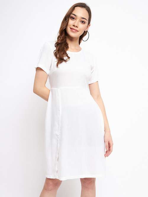 women solid round neck a-line dress - 21741744 -  Standard Image - 0