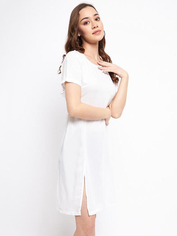 women solid round neck a-line dress - 21741744 - Standard Image - 2
