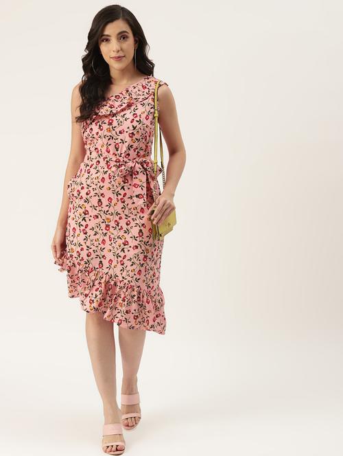 women printed single shoulder asymmetric tiered dress - 21741761 - Standard Image - 0