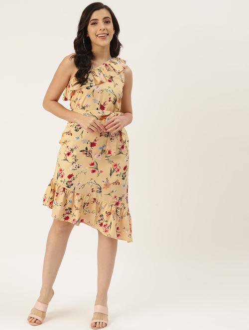 women printed single shoulder asymmetric tiered dress - 21741764 - Standard Image - 0