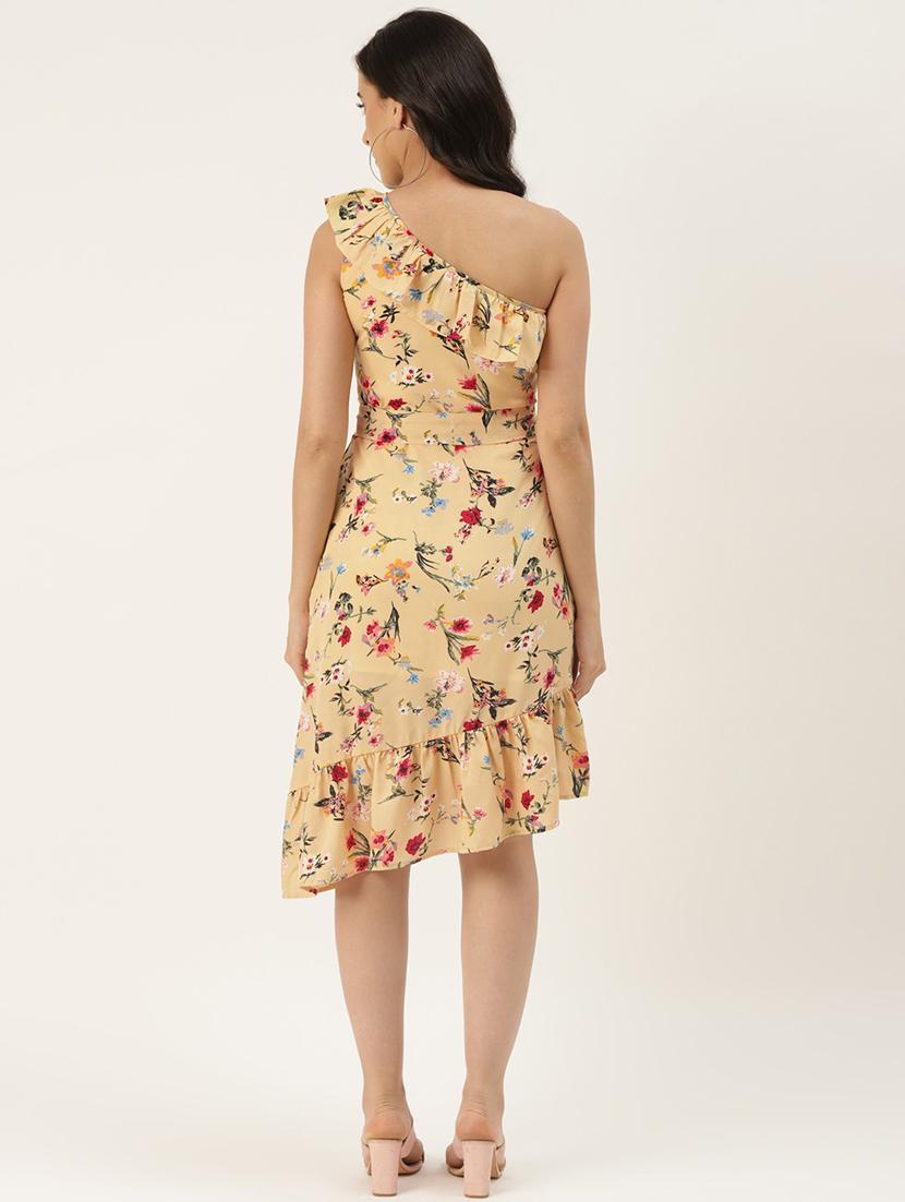 women printed single shoulder asymmetric tiered dress - 21741764 - Standard Image - 2