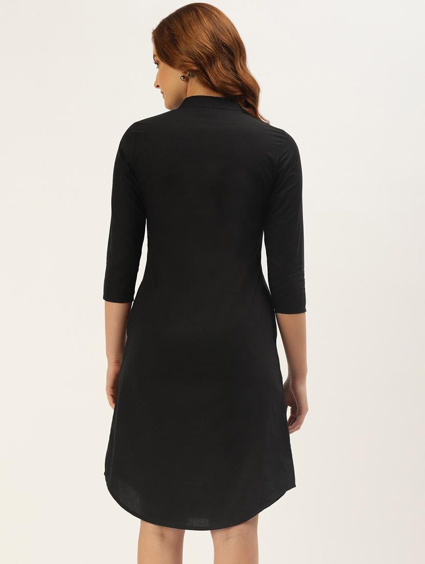 women solid mandarin neck a-line dress - 21741776 - Standard Image - 2