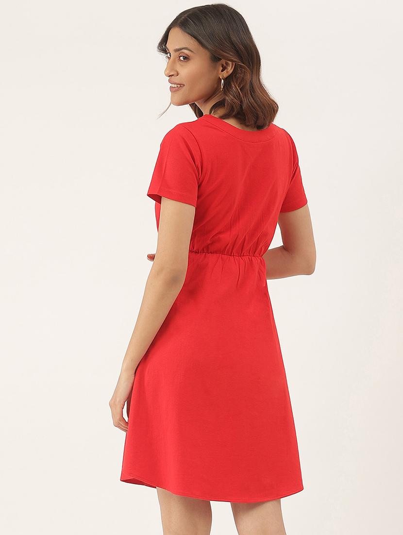 women solid short sleeves fit & flare dress - 21741777 - Standard Image - 2