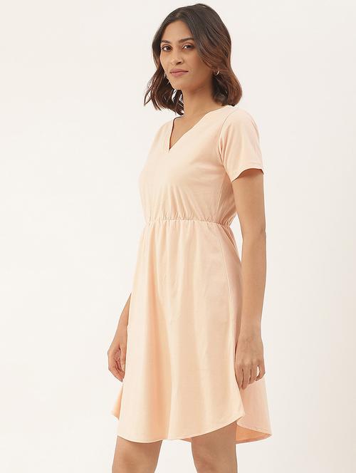 women solid short sleeves fit & flare dress - 21741778 - Standard Image - 0