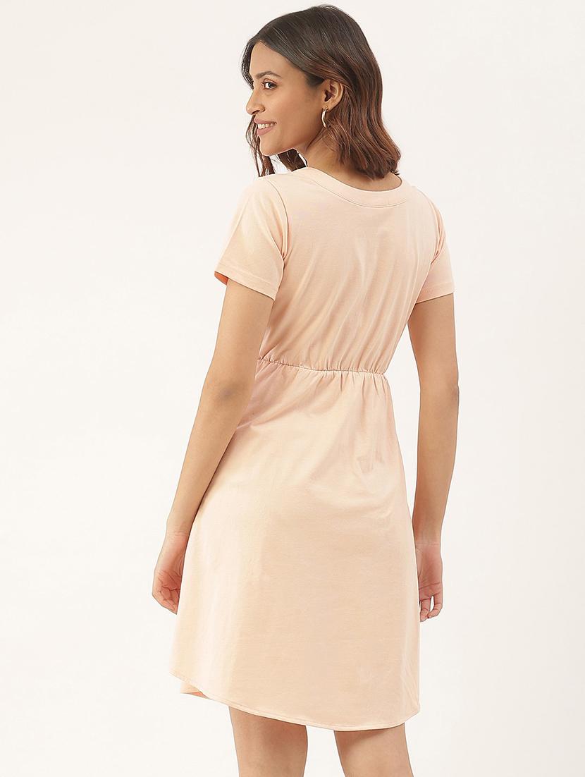 women solid short sleeves fit & flare dress - 21741778 - Standard Image - 2