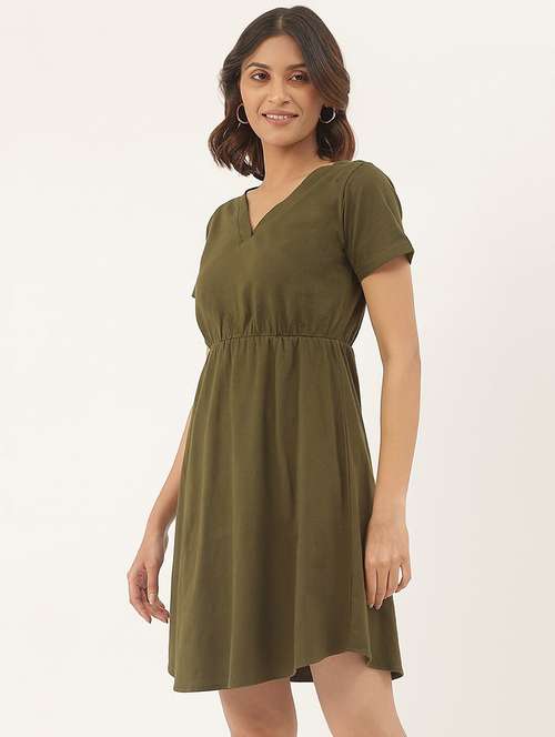 women solid short sleeves fit & flare dress - 21741779 -  Standard Image - 0