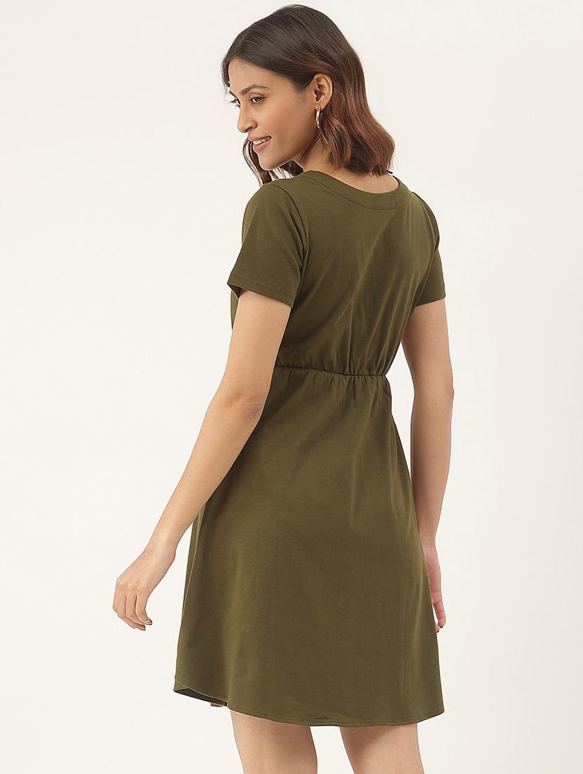 women solid short sleeves fit & flare dress - 21741779 - Standard Image - 2