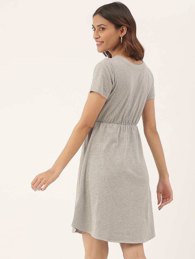 women solid short sleeves fit & flare dress - 21741780 - Standard Image - 2