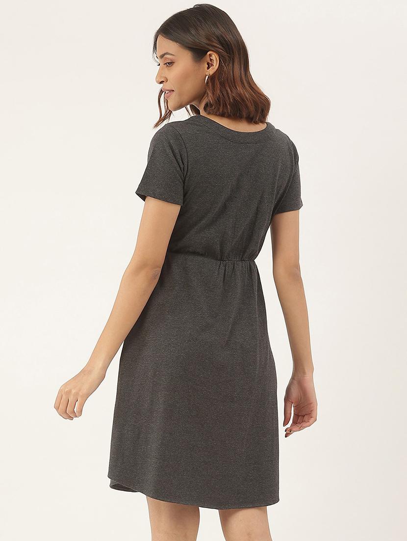 women solid short sleeves fit & flare dress - 21741781 - Standard Image - 2