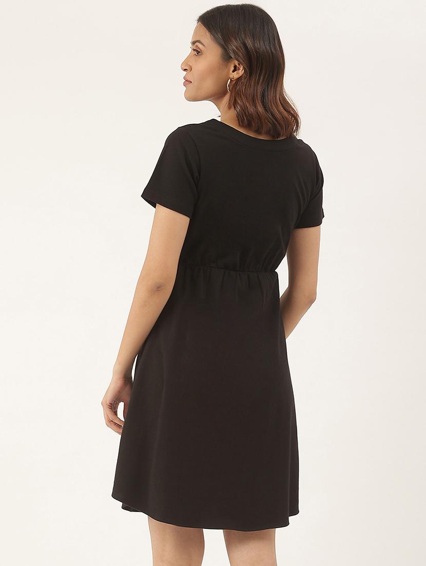 women solid short sleeves fit & flare dress - 21741782 - Standard Image - 2