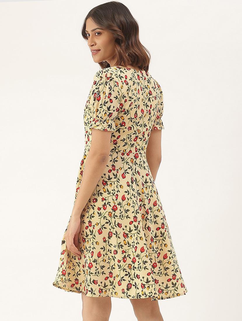 women floral print puff sleeves a-line dress - 21741788 - Standard Image - 2