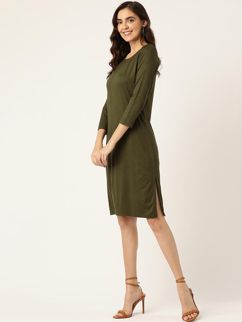 women solid round neck a-line dress - 21741806 - Standard Image - 2