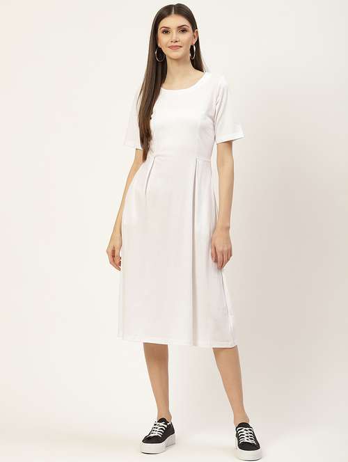 women solid short sleeves a-line dress - 21741807 - Standard Image - 0