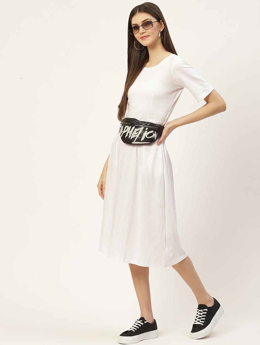 women solid short sleeves a-line dress - 21741807 - Standard Image - 2