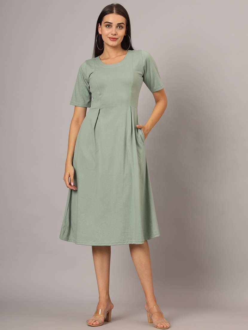 women solid short sleeves a-line dress - 21741808 - Zoom Image - 0
