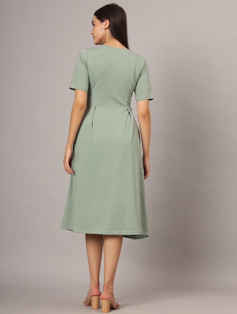 women solid short sleeves a-line dress - 21741808 - Standard Image - 2