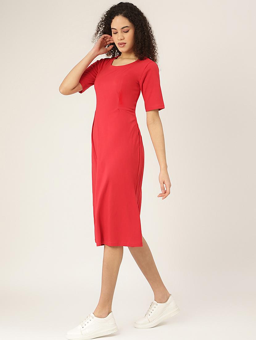 women solid round neck a-line dress - 21741809 - Standard Image - 2