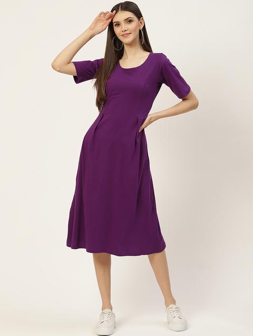 women solid round neck a-line dress - 21741810 - Standard Image - 0