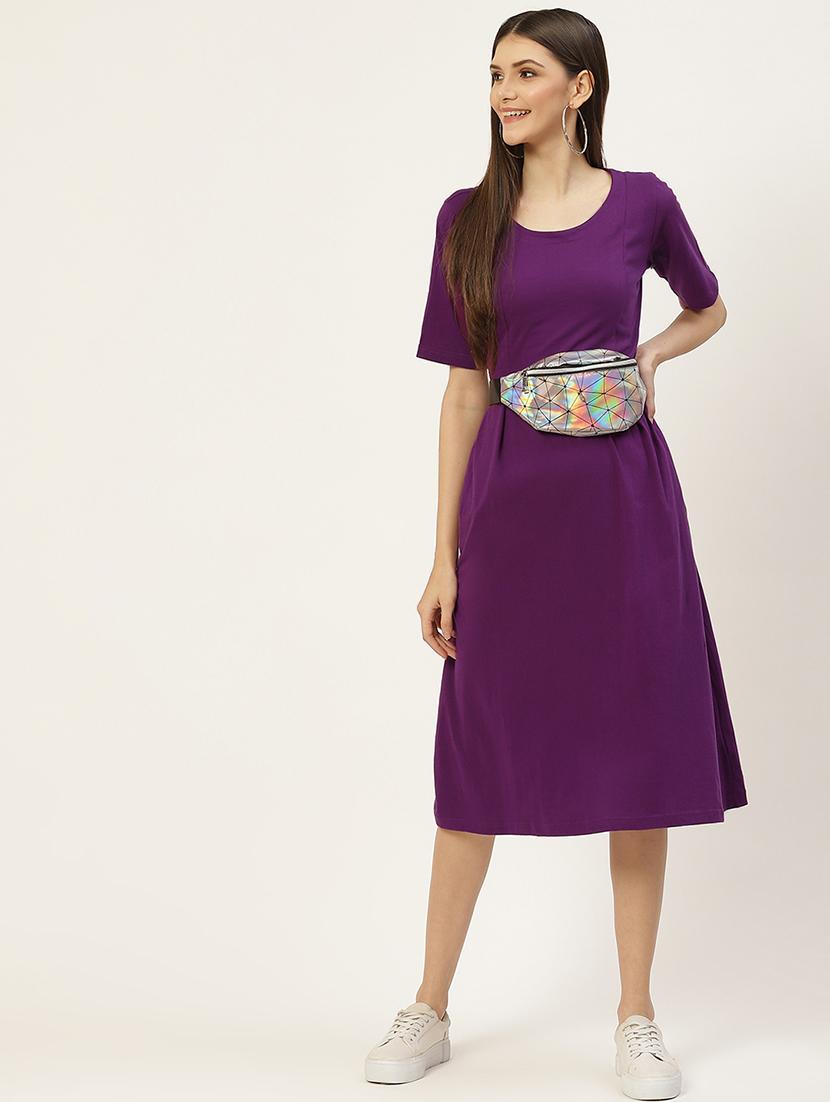 women solid round neck a-line dress - 21741810 - Standard Image - 2