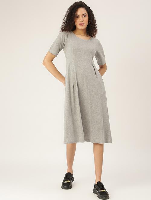women solid round neck a-line dress - 21741815 -  Standard Image - 0