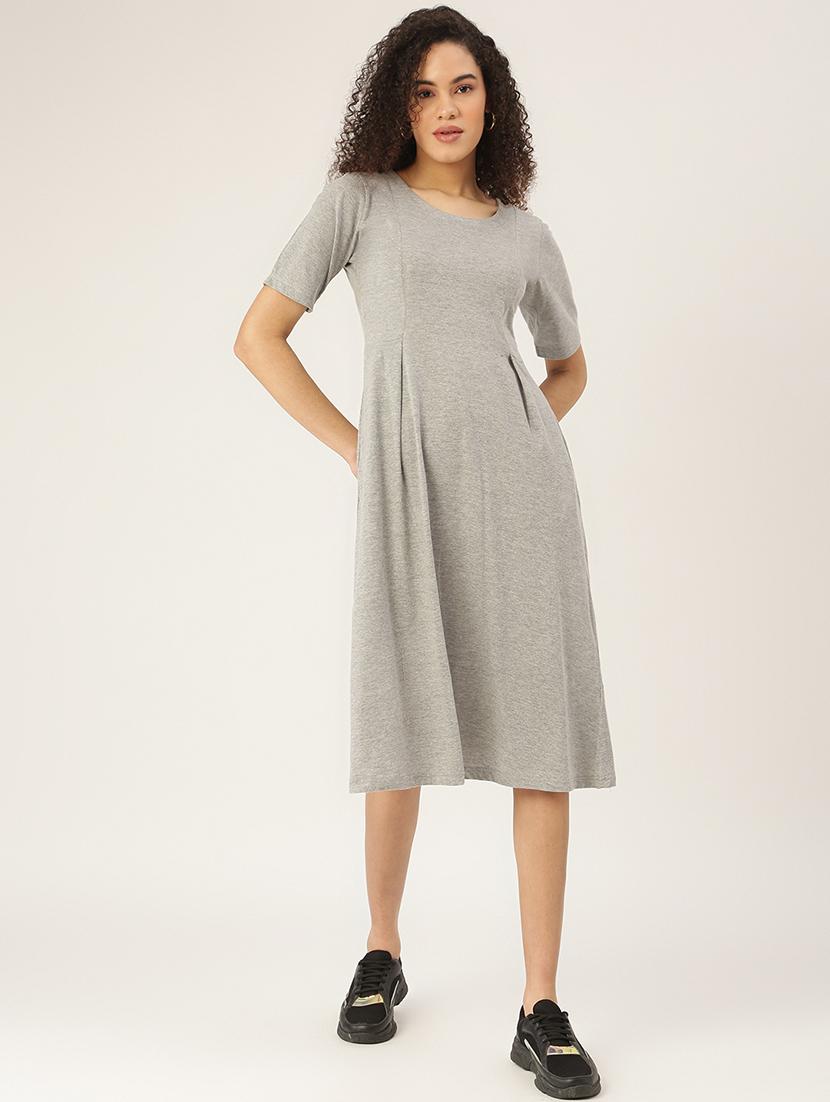 women solid round neck a-line dress - 21741815 -  Zoom Image - 0