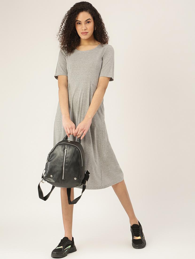 women solid round neck a-line dress - 21741815 - Standard Image - 2