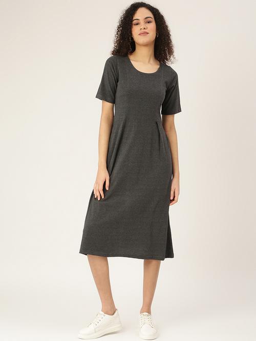 women solid round neck a-line dress - 21741816 -  Standard Image - 0