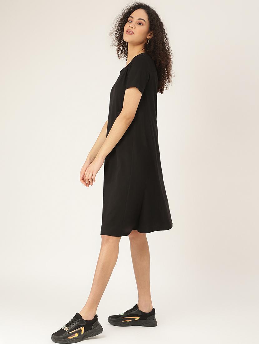 women solid round neck a-line dress - 21741817 - Standard Image - 2