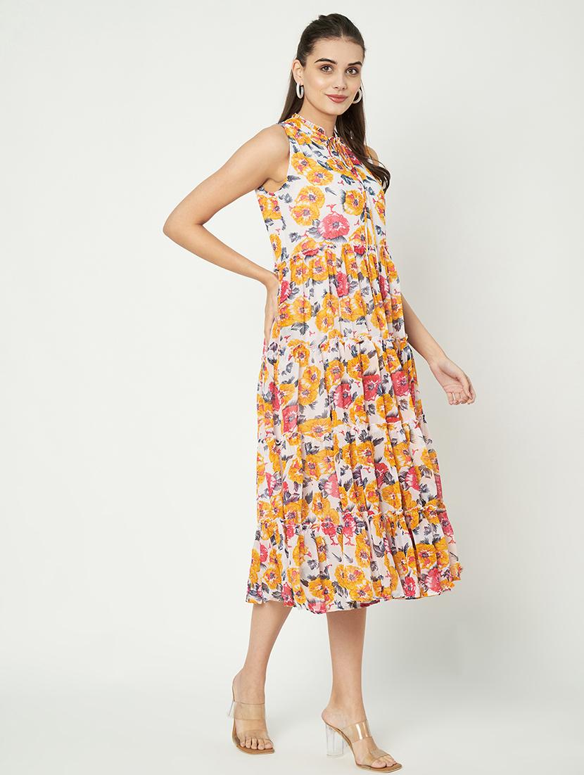 women printed tie up neck tiered dress - 21741822 - Standard Image - 2