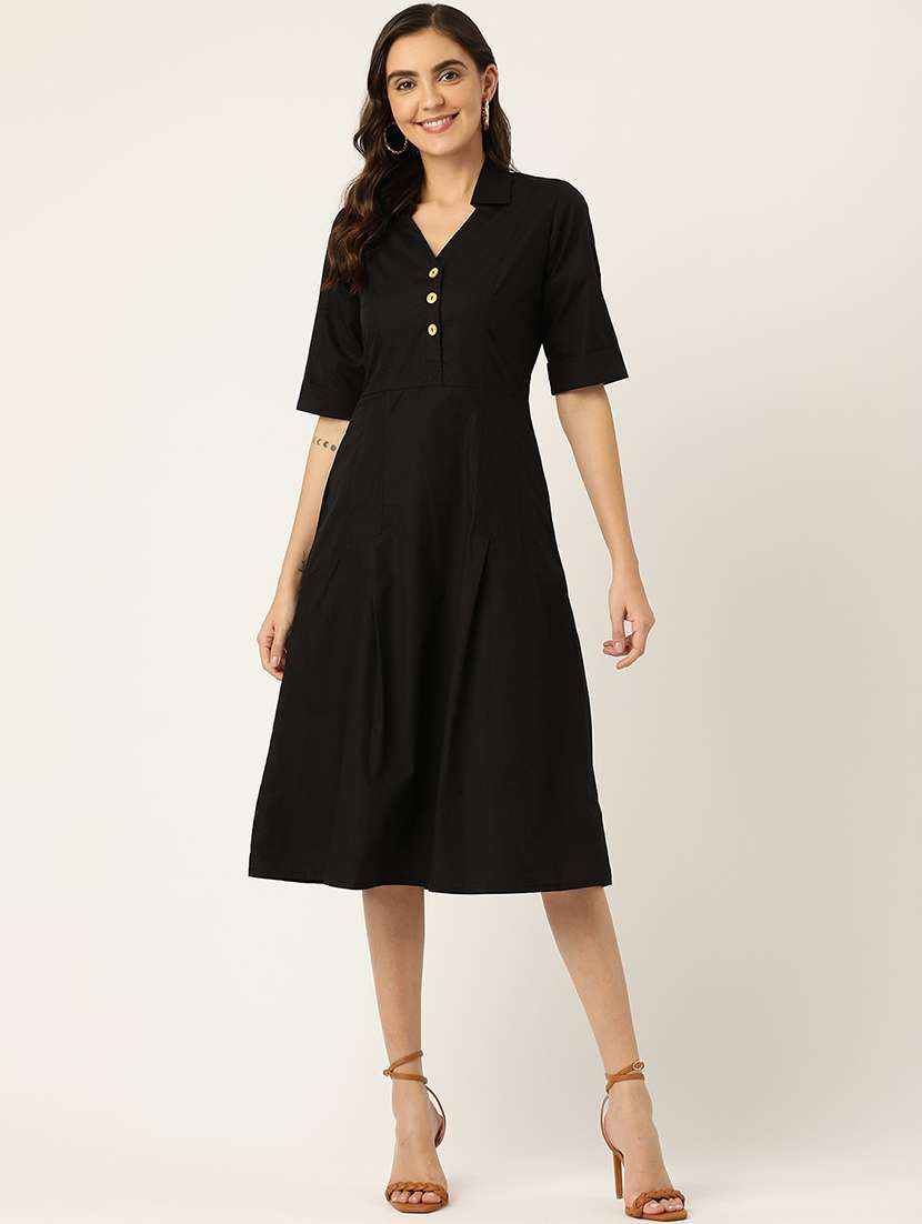 women solid sleeveless a-line dress