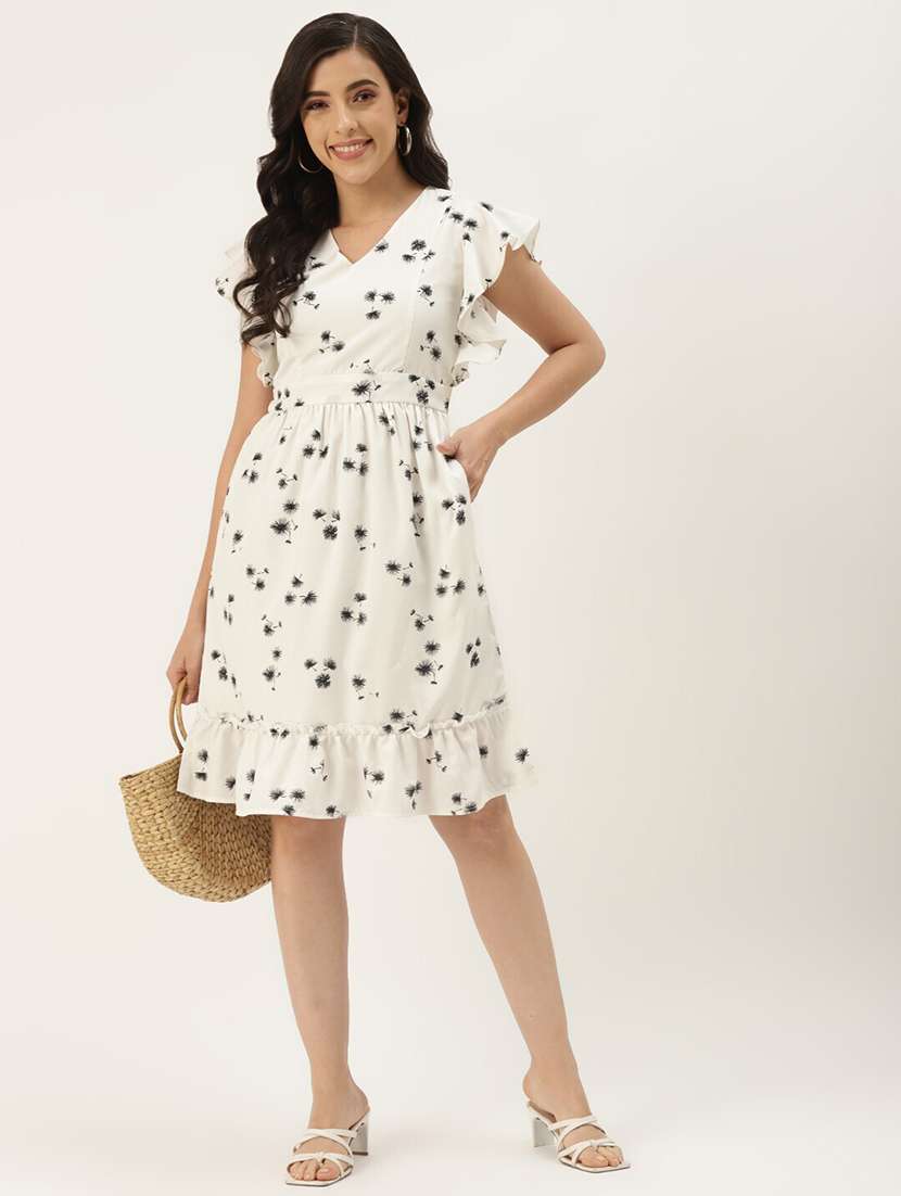 women printed flute sleeves tiered dress - 21741841 -  Standard Image - 2