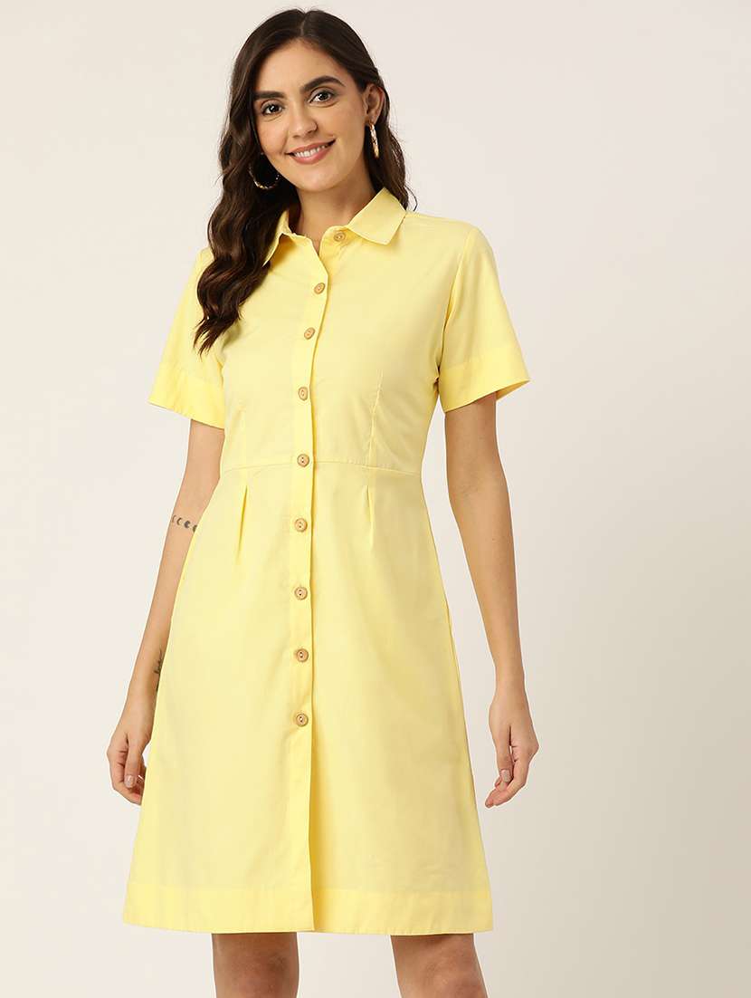 women solid collared short sleeves shirt dress