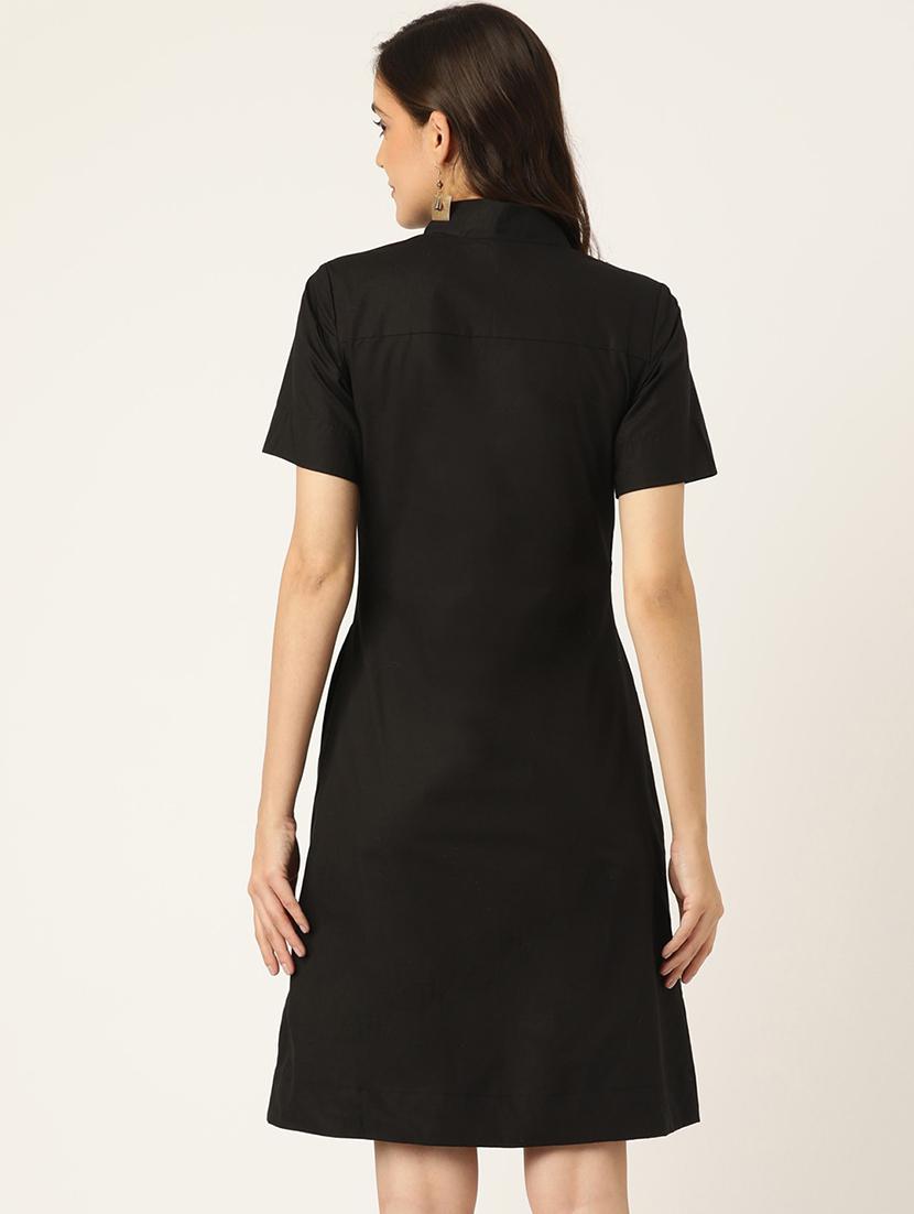 women solid collared short sleeves shirt dress - 21741847 - Standard Image - 2