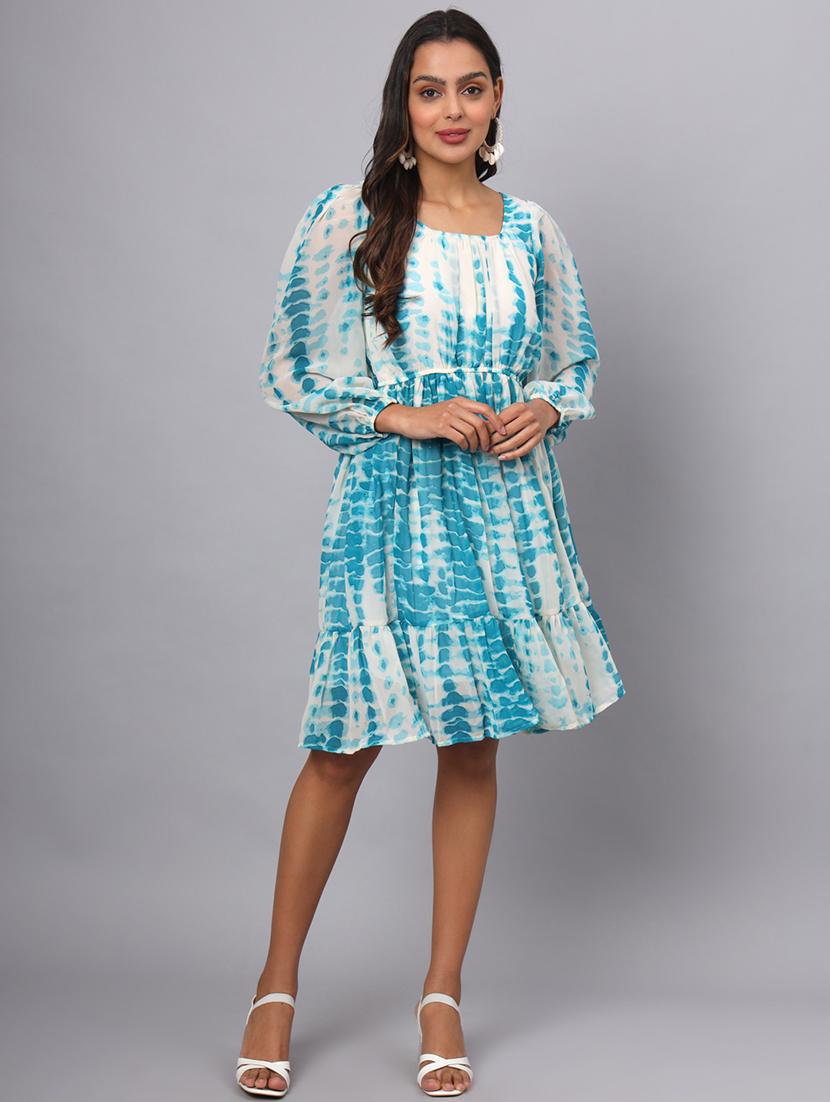 women tie & dye puff sleeves tiered dress - 21741849 - Zoom Image - 0