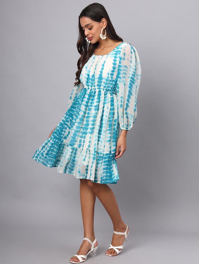 women tie & dye puff sleeves tiered dress - 21741849 - Standard Image - 2