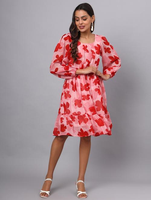 women floral print puff sleeves tiered dress - 21741850 - Standard Image - 0