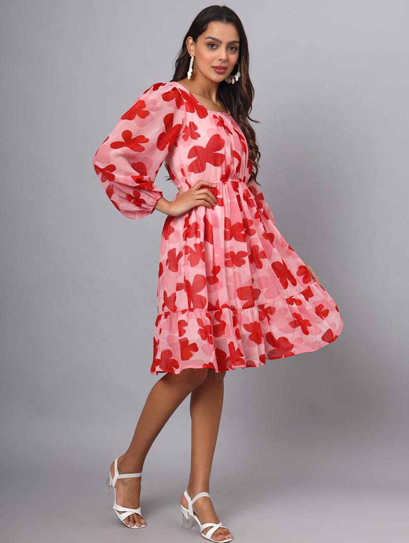 women floral print puff sleeves tiered dress - 21741850 - Standard Image - 2