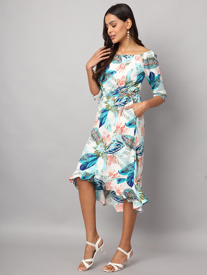 women printed boat neck asymmetric dress - 21741864 - Standard Image - 2