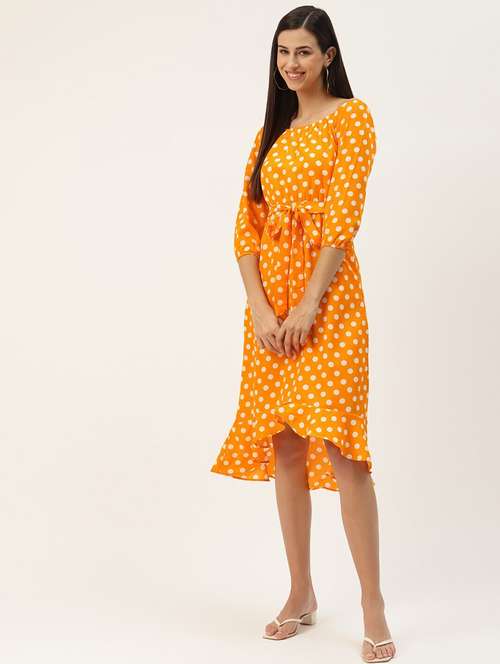 women printed off shoulder asymmetric dress - 21741867 - Standard Image - 0