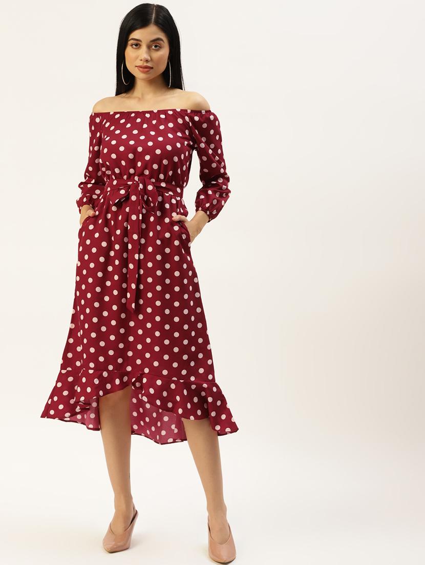 women polka doted off shoulder high low dress - 21741869 - Standard Image - 2