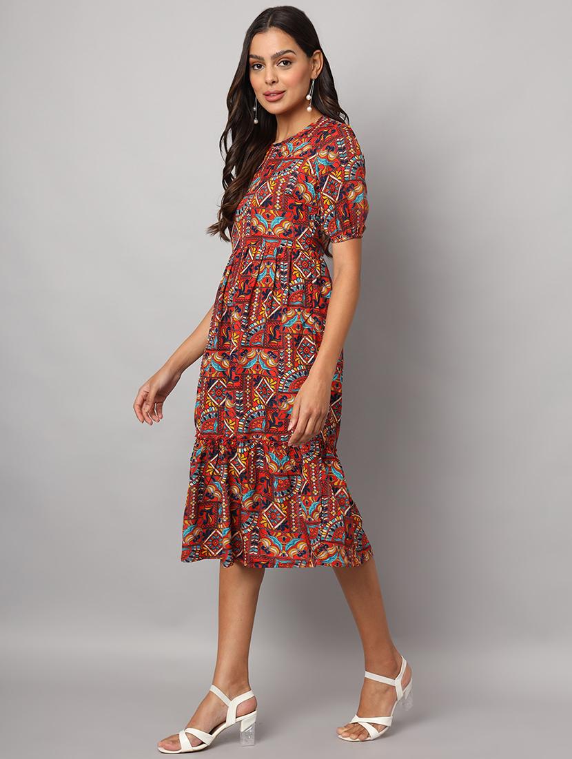 women solid round neck tiered dress - 21741871 - Standard Image - 2