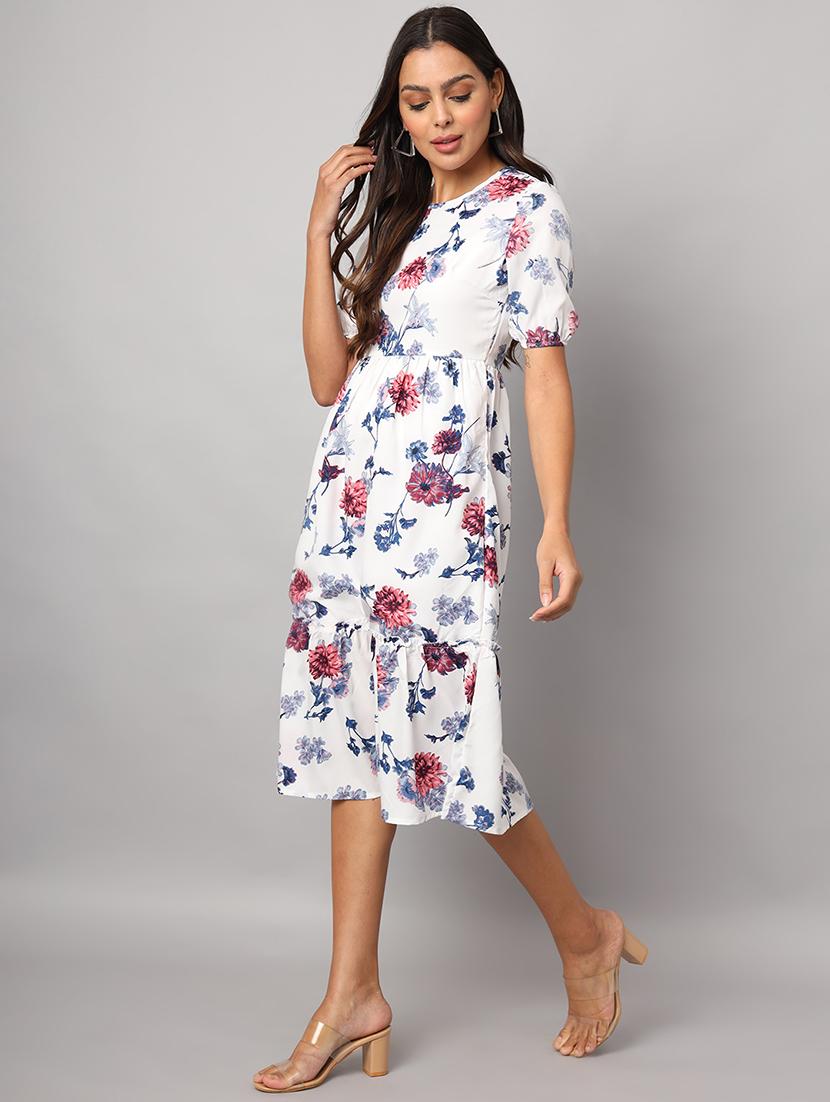 women floral print puff sleeves tiered dress - 21741872 - Standard Image - 2