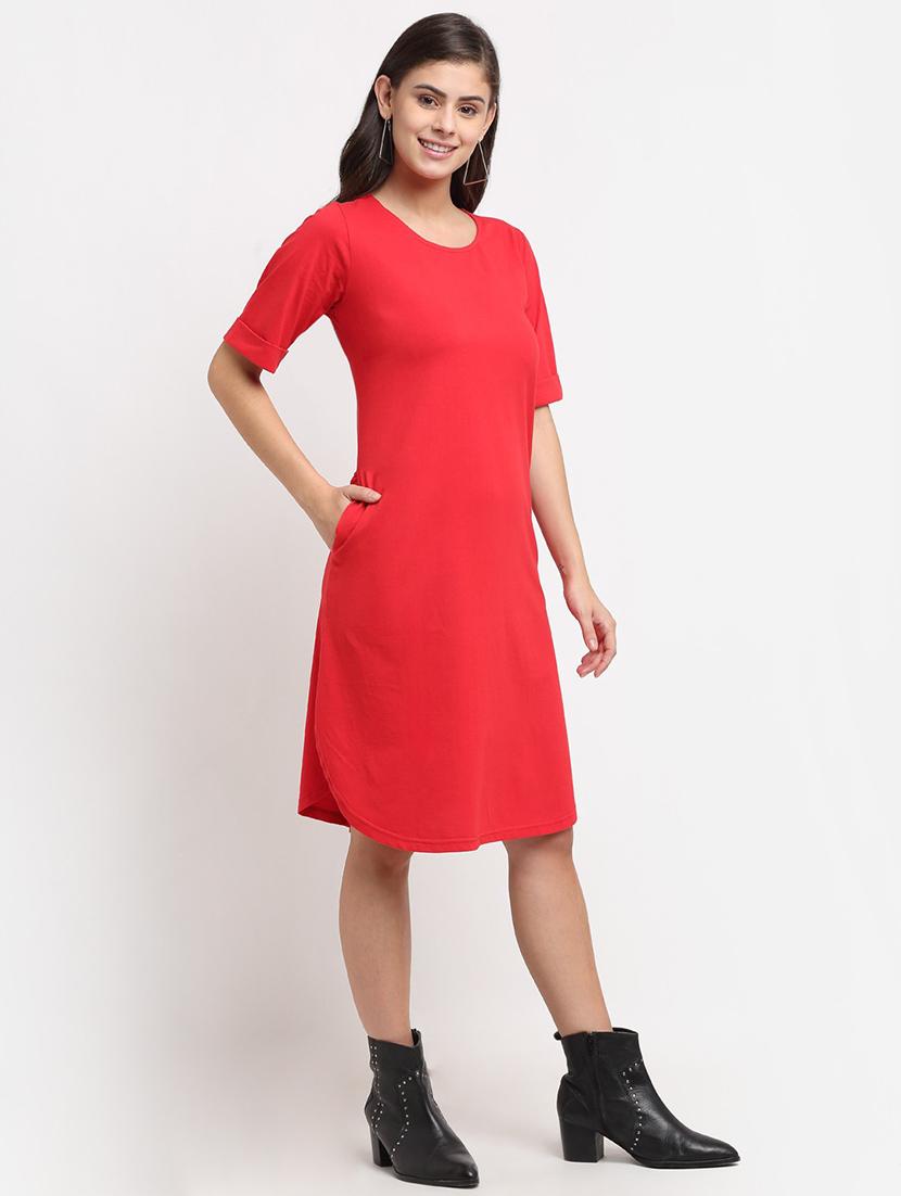 women solid round neck t-shirt dress - 21741895 - Standard Image - 2