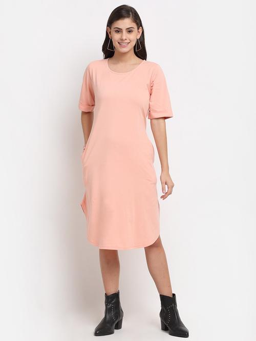 women solid round neck t-shirt dress - 21741896 - Standard Image - 0