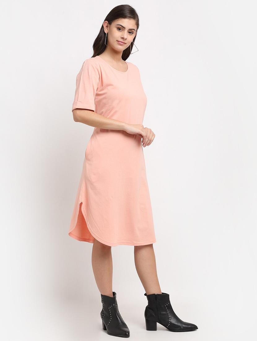 women solid round neck t-shirt dress - 21741896 - Standard Image - 2