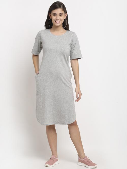 women solid round neck t-shirt dress - 21741897 - Standard Image - 0