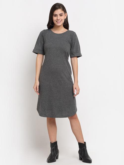 women solid round neck a-line dress - 21741898 -  Standard Image - 0