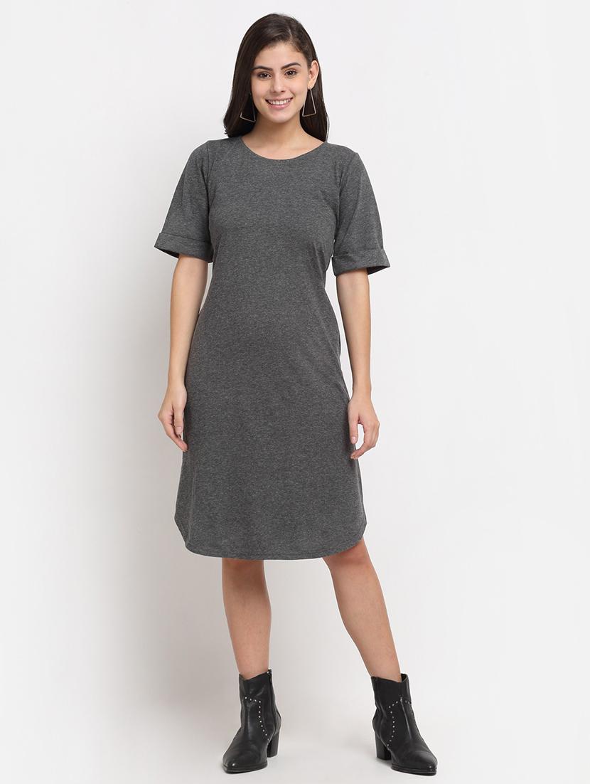 women solid round neck a-line dress - 21741898 -  Zoom Image - 0