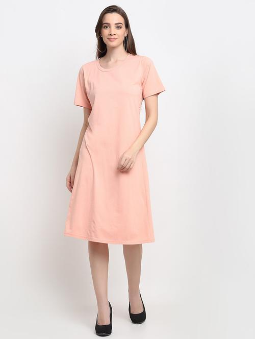 women solid short sleeves a-line dress - 21741907 - Standard Image - 0